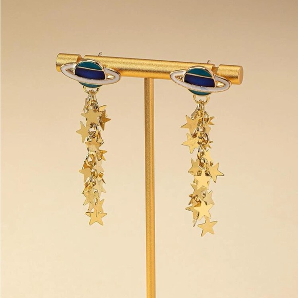 Planet and Star Dangle Earrings - Picture 3 of 5